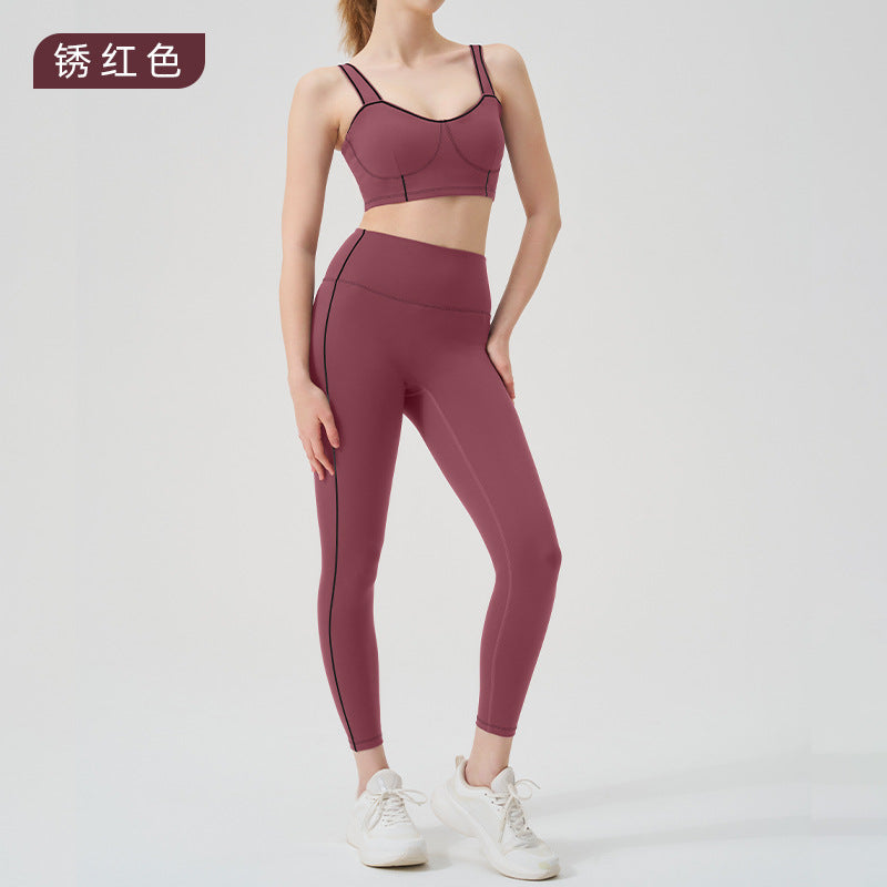 fashion yoga wear classy sense of movement pure color high elastic tight height strength sports suit fitness wear for women