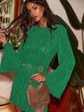 Ready-to-ship european and american cross-border women's clothing:  summer new arrival - solid color long sleeve backless pleated dress