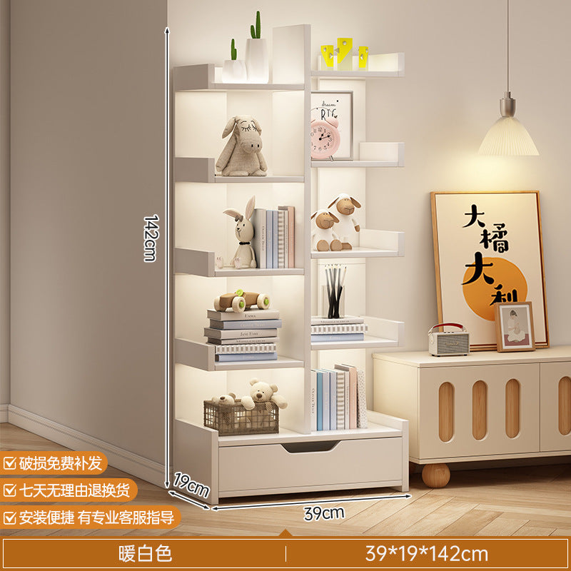 Simple small bookshelf, floor-to-ceiling shelf, integrated wall storage rack, living room office display rack, table side storage narrow cabinet