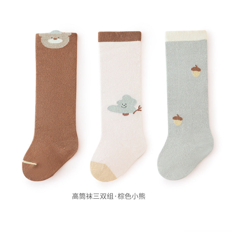 Babylon three-pair kidsstockings combed cotton breathable baby socks loose-top non-binding boneless over-the-knee socks