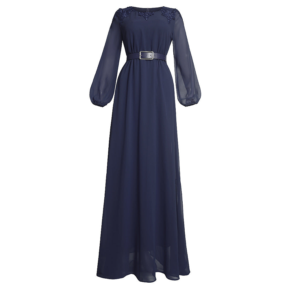 fashionelegantwork clothinghigh waistslimming look african plus size women's clothingloosepure colordress comes with belt