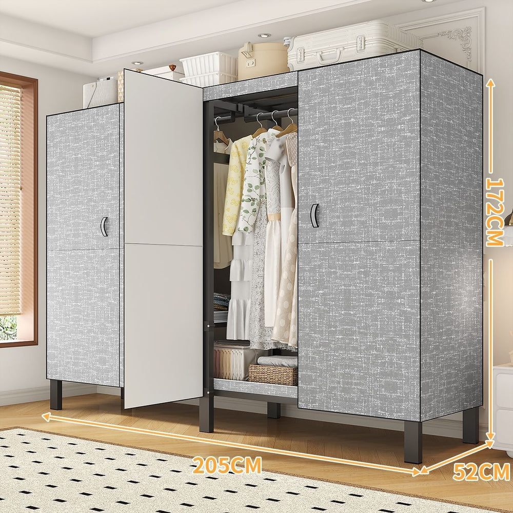 Easy-to-assemble, foldable wardrobe for bedrooms, ideal for home use or rental properties. dustproof, moisture-proof, with reinforced construction, fully sealed, and mildew-resistant. features a convenient swing-out door