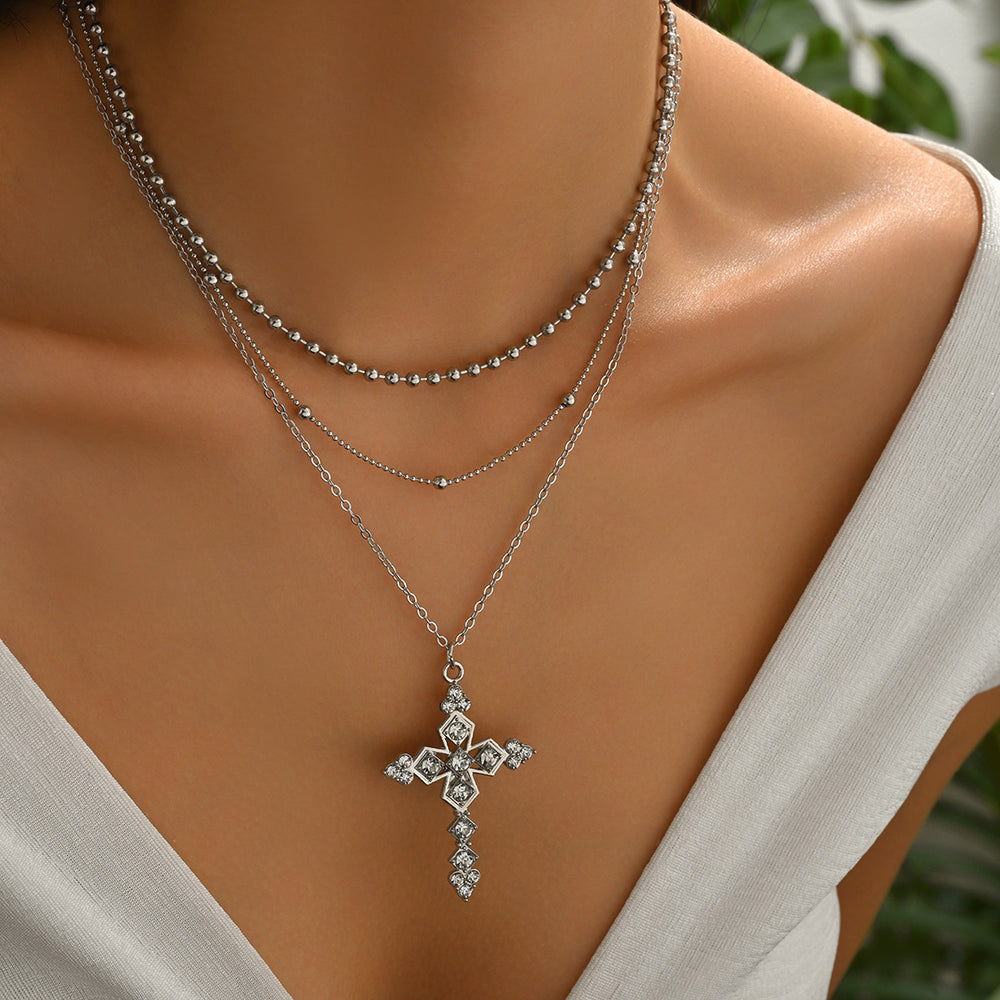 Cross necklace wholesale cross-border diamond jewelry niche high-end accessible luxury pendant stacked necklace women's clavicle chain