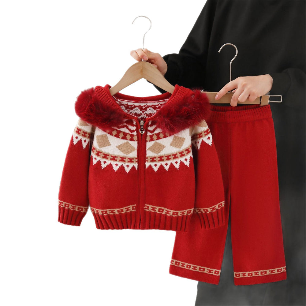 Kidssweater fair island sweater christmas wear sweateroutwear women's fall and winterloose lazy cardigan hooded suit