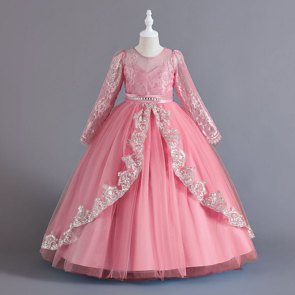 New arrival: long-sleeved sequin & lace trimmed children's formal dress - perfect for flower girls, princess parties, and christmas! girl's dress