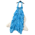 Vacation style blue halterbacklessdress women's summer high waist a-line long skirt elegantwork clothingasymmetrical large skirt