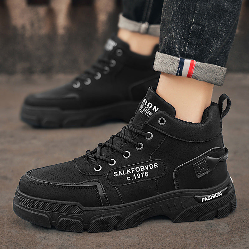 2025 autumn men's martin boots mid-cut retro british style work boots trendy high-top boots chunky sole casual shoes