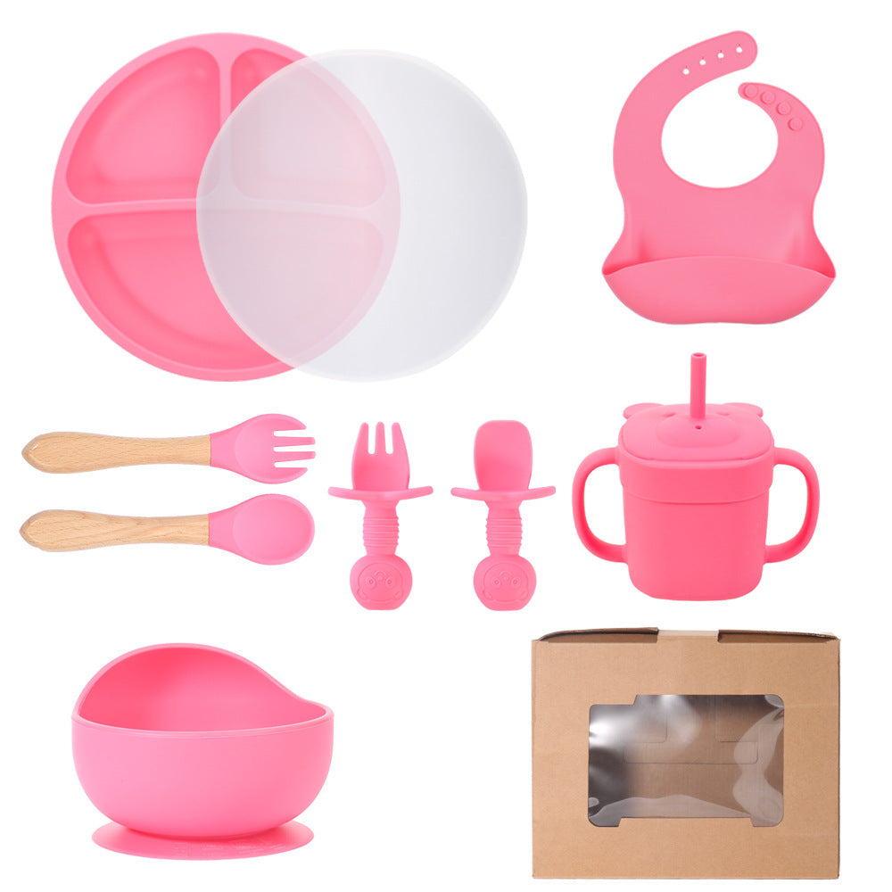 Children's silicone straw cup Baby bear baby drinking milk drinking cup Double handle anti-drop silicone feeding tableware