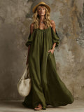 Fashion  independent station vacation style pocket sling off-shoulder cotton and linen looseslimming look large swing dress
