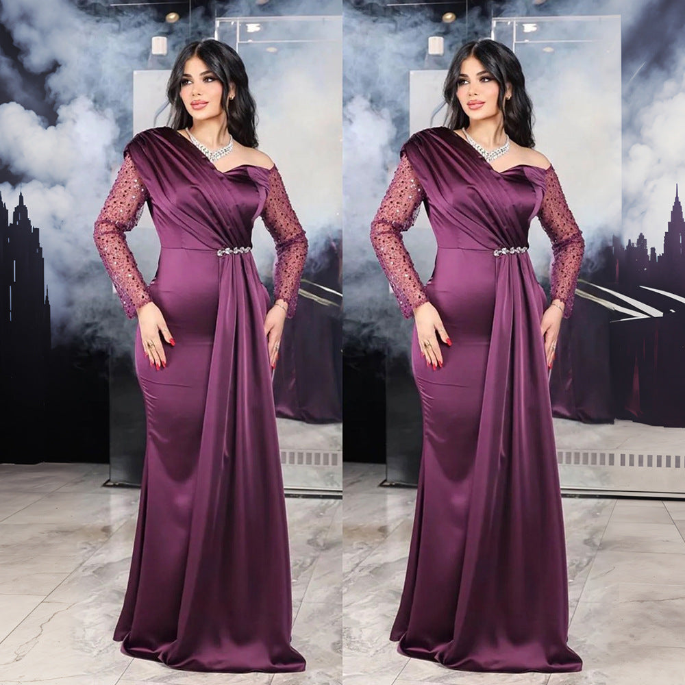 new european and american style plus size african women's bridesmaid dress  train evening gown