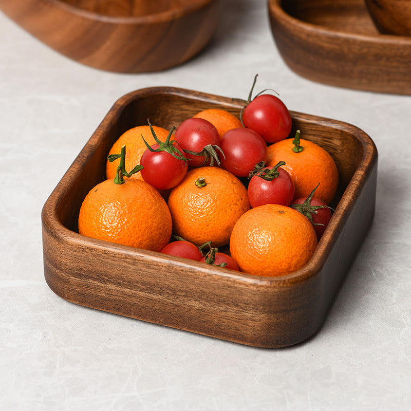 Walnut wood fruit platter solid wood round salad bowl dish dinner plate household kids fruit plate wholesale wooden tray