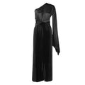 D407 independent station export women's clothing  new one-shoulder pleated long skirt oblique collar waist dress fashiondress