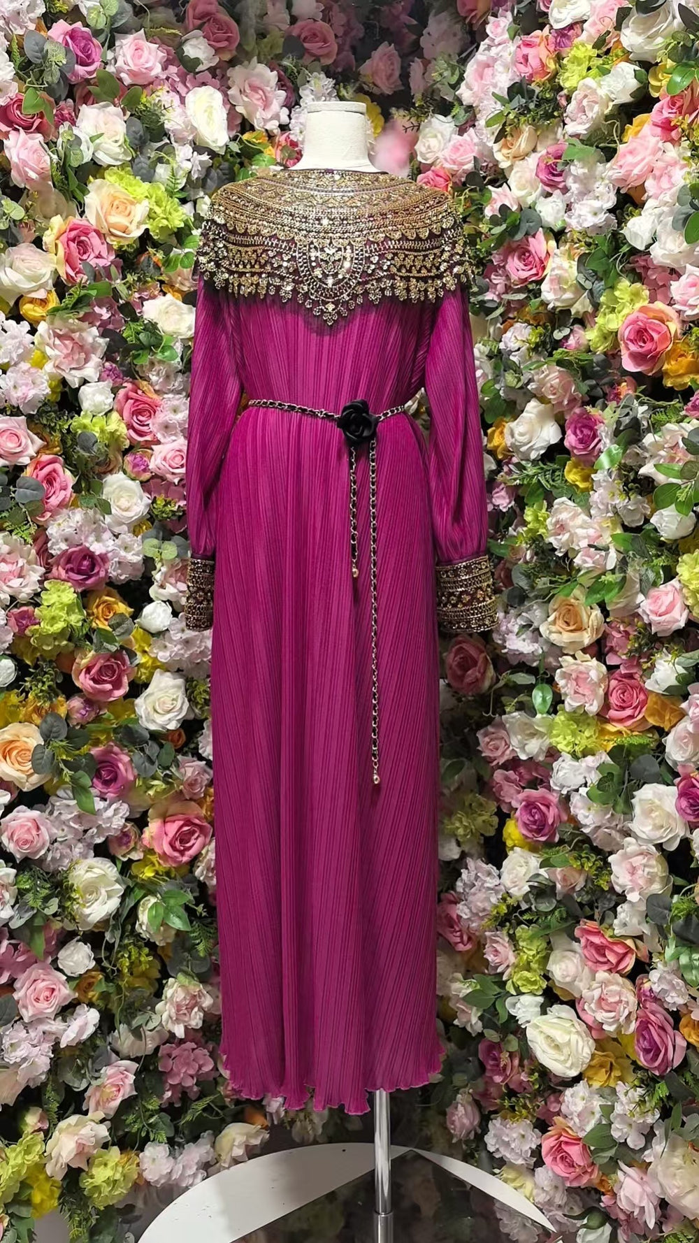 High-end women's elegant dress 2024 winter heavy beading sequin loose waist long pleated formal gown