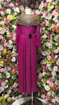 High-end women's elegant dress 2024 winter heavy beading sequin loose waist long pleated formal gown