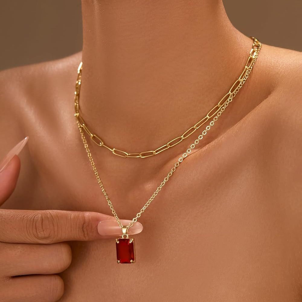 Amazon gold layered pendant gold plated crystal choker paperclip rhinestone necklace women's party prom jewelry