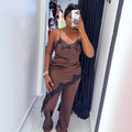 European and american cross-border women's fashion  summer new sexy v-neck irregular lace trim top and pants set