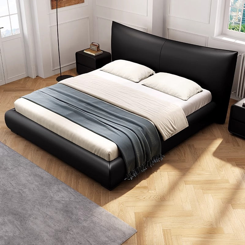 Italian light luxury genuine leather bed bedroom wedding bed designer style king size bed 1.8m trending black double bed