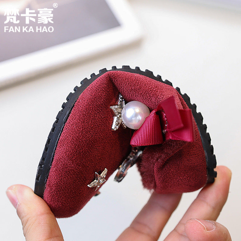 Kids winter half mule birkenstock shoes new arrivalk-stylegirlfashion rhinestone heattech cotton shoes for children