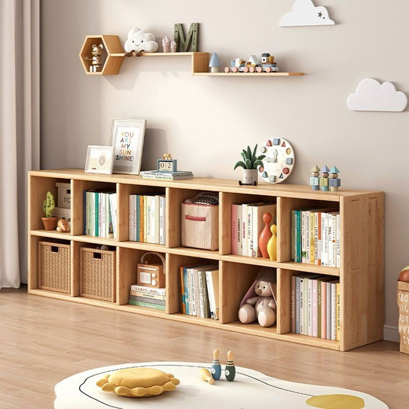 Checkered solid wood bookshelf floor-standing storage rack home living room organizer wall-mounted low cabinet bookcase