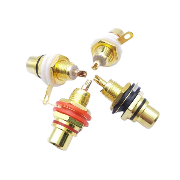 Zinc alloy RCA lotus female seat gold-plated welding wire AV audio matching audio socket head hexagonal nut insulation