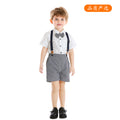 Exportnew arrivalkidssuit boys retro british short-sleeved suspenders two-piece setin stockbaby suit