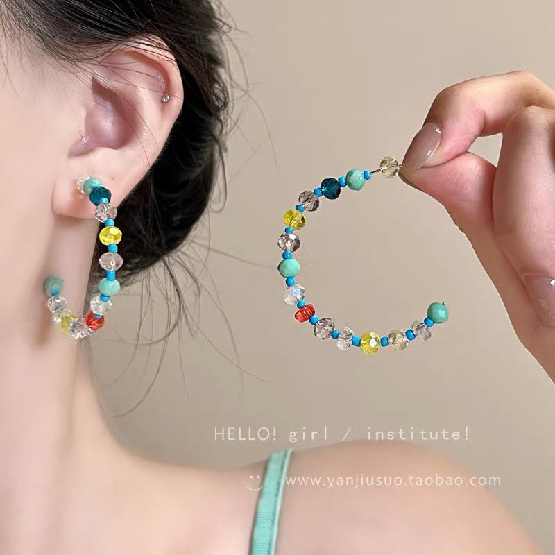 Dopamine beaded big hoop earrings - women's luxury, high-end, statement earrings - 2026 new, unique, and beautiful earrings