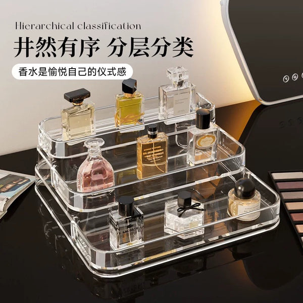 Xinle Perfume Desktop Shelf Transparent Plastic Dresser Cosmetics Shelf Multi-layer Ladder Display Shelf