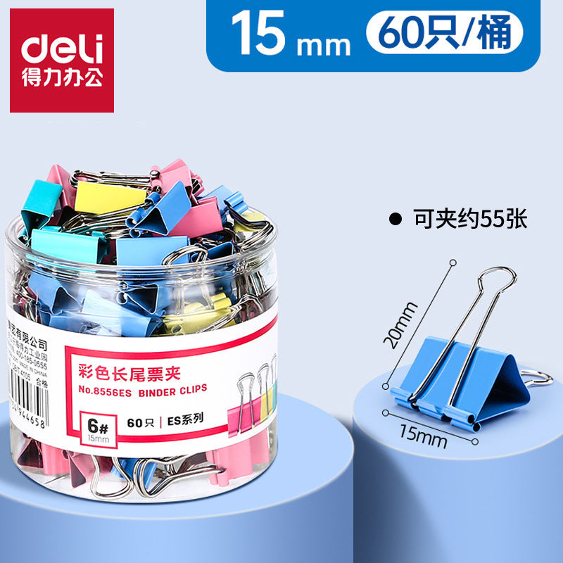 Deli long tail clip 8556es15mm color long tail clip No. 6 swallow tail clip small ticket clip 60 iron clips