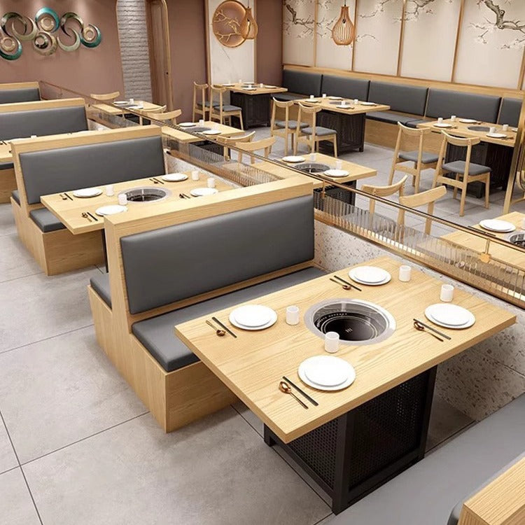 Buffet restaurant barbecue skewers hot pot table induction cooker integrated table and chairs, restaurant barbecue shop table card seat sofa