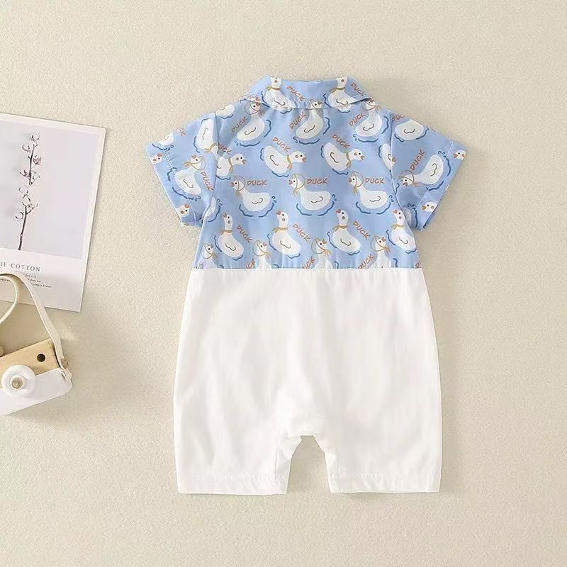 Summer first birthday baby short-sleeve romper, infant cartoon onesie, newborn full month celebration outfit, cartoon romper