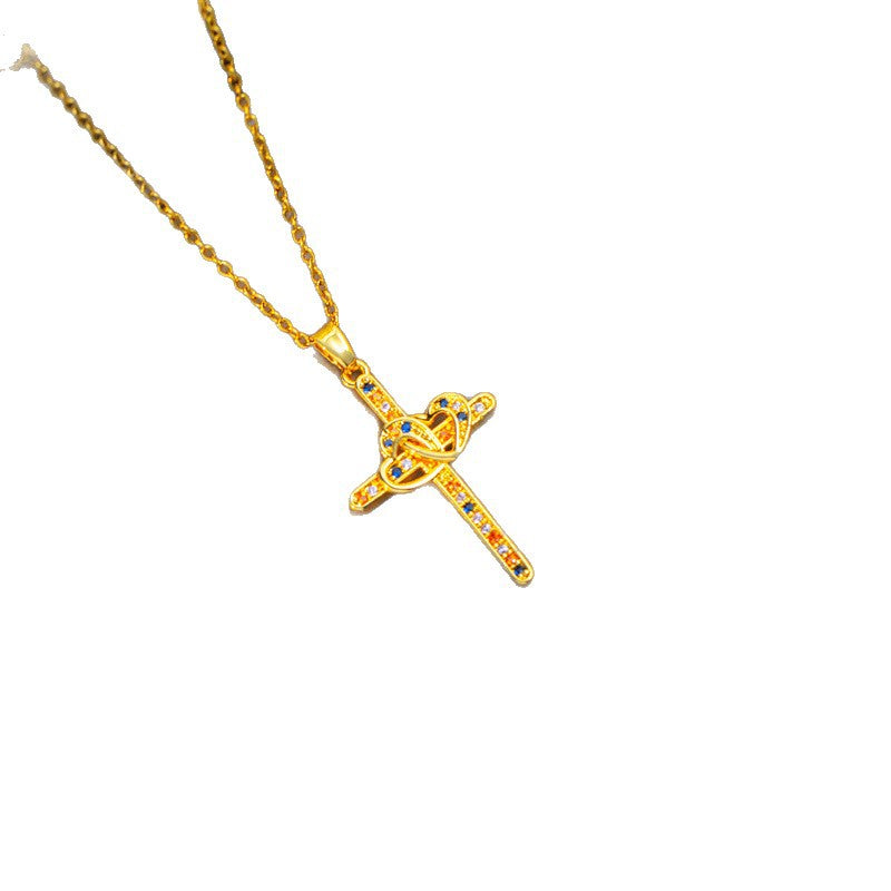 [titanium steel] cross-border popular european and american internet celebrity cross necklace, accessible luxury personalized sweater chain, niche design necklace
