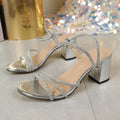 2025 summer evening breeze fairy single strap chunky heel sandals - women's french rhinestone ankle strap high heels with snake print