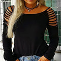 cross-border    spring/summer women's solid color cold shoulder tie-up casual top