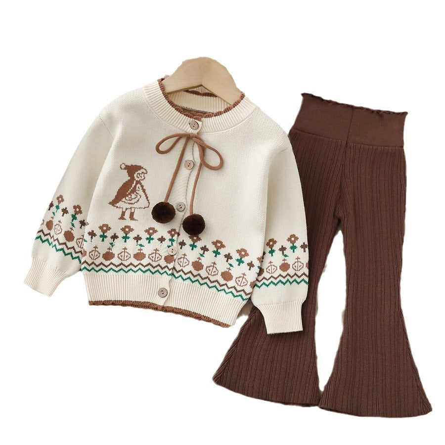 Girls' knitted sweater two-piece set -  autumn/winter new collection - cute pants set for baby girls