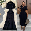 European and american style minimalist elegant knitted dress - women's summer single-breasted hollow-out slimming design - chic long dress