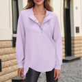 cross-border women's fashion casual solid color crew neck button-down long sleeve top hoodless sweatshirt