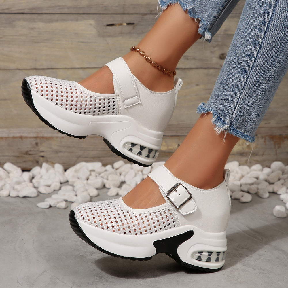 Exportplus size toe wedge sandals women's summer new arrivalcut out air cushion thick sole velcro women's sandals cross-border