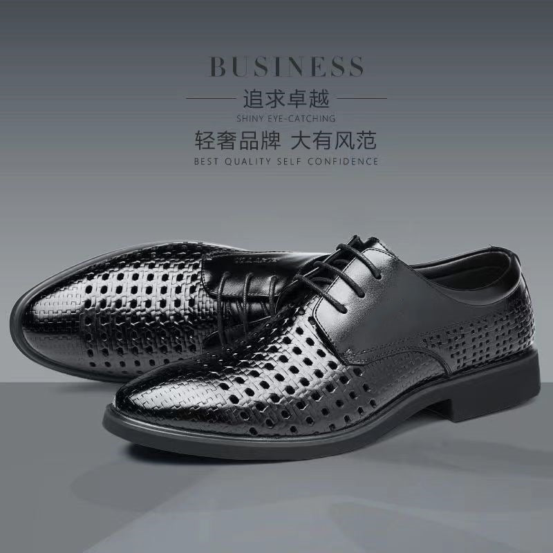 New arrival business hole cool leather shoes men's casual wedding groom british sandals summer breathable youth pointed toe men's shoes