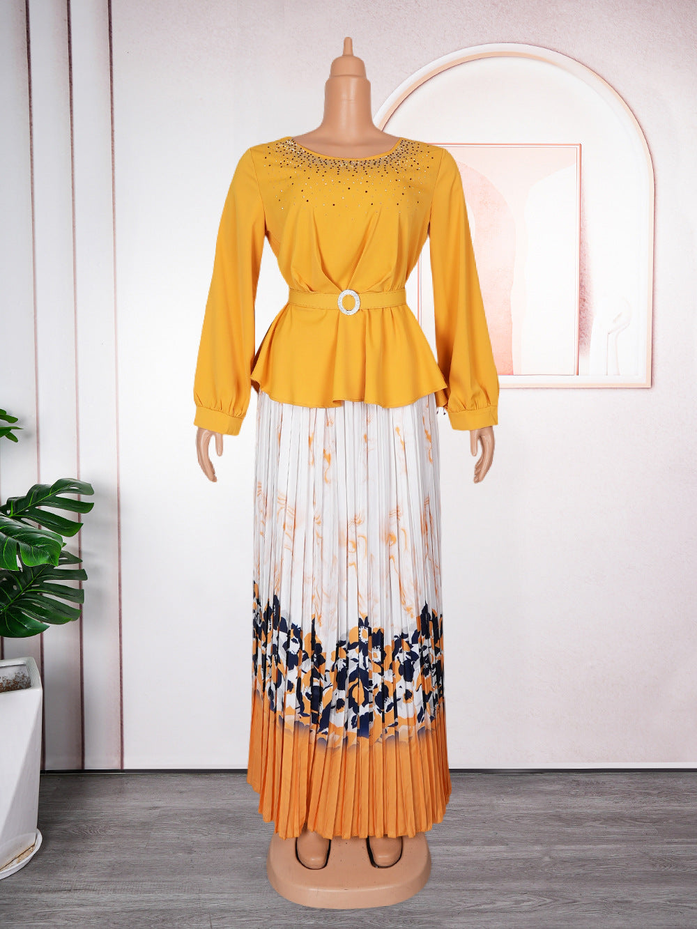 Aliexpress elegant commute top & skirt set - pleated skirt, african women's plus size printed dress