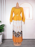 Aliexpress elegant commute top & skirt set - pleated skirt, african women's plus size printed dress