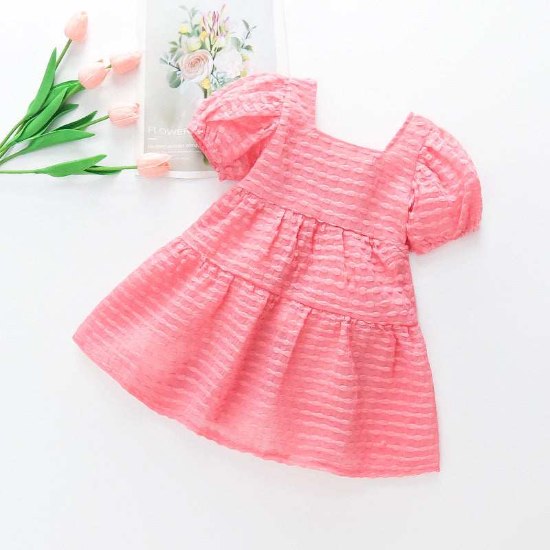 Girls' dress princess dress summer cool baby tulle dress korean style chic sweet chiffon dress with puff sleeves