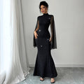 european and american women's clothing: spring/autumn stand collar sparkling cape patchwork bodycon evening gown