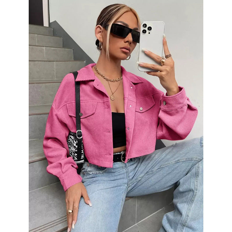 fashion  winter new arrivalretrocasual lapel loose corduroy jacket outwear women