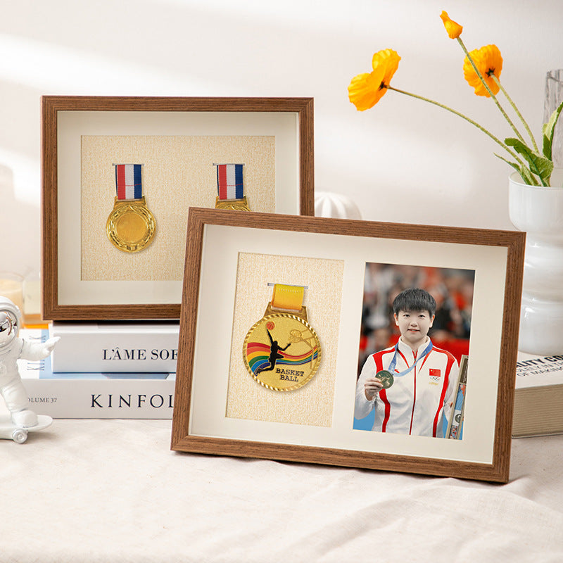 Wooden photo frame table medal storage display photo frame marathon gold medal hollow picture frame 10 inch keep medal