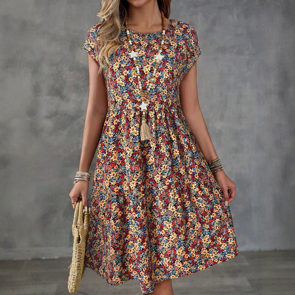 Women's summer casual floral print batwing sleeve dress, summer dress spring apparel