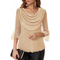 Amazon fashion retrocasual three-quarter sleeve shirt for women summernew arrival swing collar shinytops