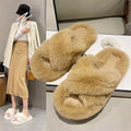 Thick sole cross strap furry slippers for women fall and winteroutwear2023new arrivalplatform shoesthick soleincrease soft bottomfor home cotton slippers