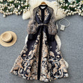 Vintage ethnic lantern sleeve printed dress - women's summer stand collar, slimming a-line maxi dress - elegant & chic