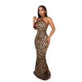 European and american style new  camisole sexy backless leopard print dress hot girl slim fit maxi dress