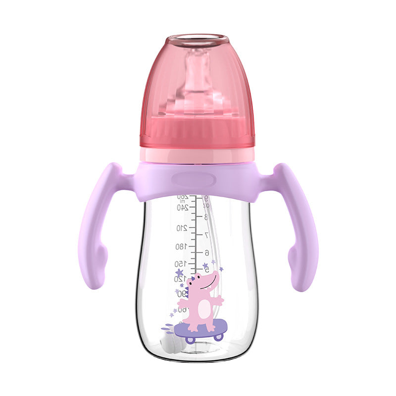 English boxed baby bottle baby wide diameter anti-choking and anti-flatulence PP bottle with handle and straw bottle